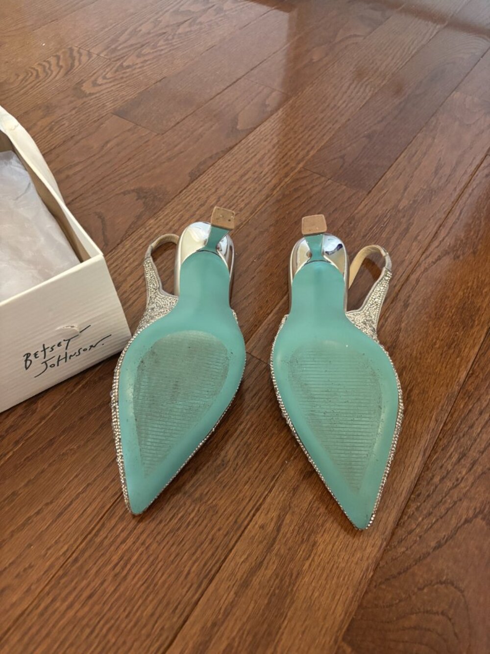 Betsey Johnson Silver Rhinestone Slingback Heels, Size 8 - Picture 7 of 7